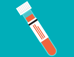 Illustration of a vial of blood on a blue background. 
