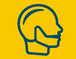  A bright yellow and blue illustration of a person's head in profile, with emphasis on the lower jaw.